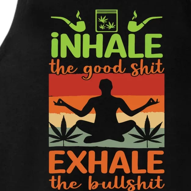 Yoga Inhale Good Shit Exhale Bullshit Meditation Weed Stoner Ladies Tri-Blend Wicking Tank