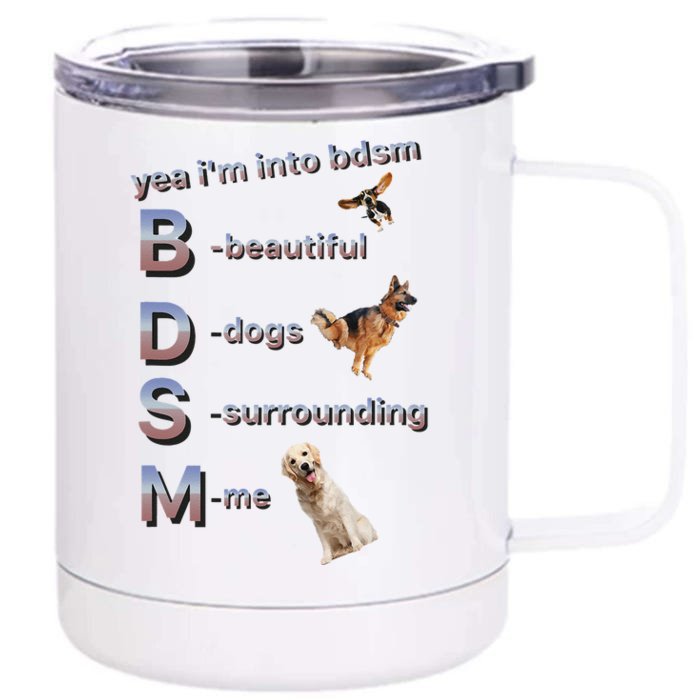 Yea Im Into Bdsm (Beautiful Dogs Surrounding Me) Funny Dog Front & Back 12oz Stainless Steel Tumbler Cup