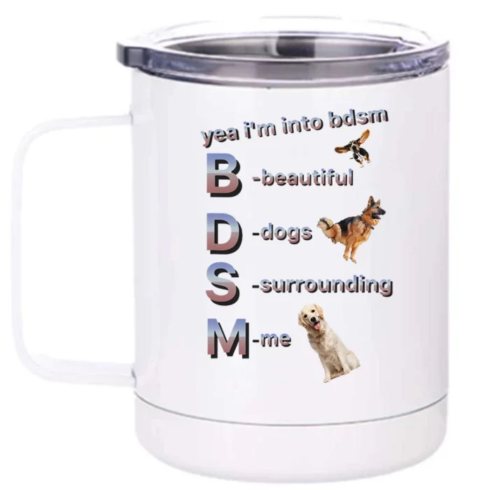 Yea Im Into Bdsm (Beautiful Dogs Surrounding Me) Funny Dog Front & Back 12oz Stainless Steel Tumbler Cup