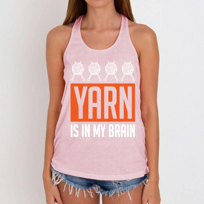 Yarn Is In My Brain Funny Crochet Gift Crocheting Lover Great Gift Women's Knotted Racerback Tank