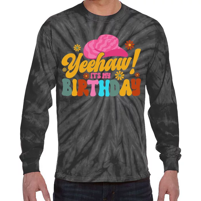 Yeehaw! It's My Birthday Horse Bronc Riding Rodeo Cow Tie-Dye Long Sleeve Shirt