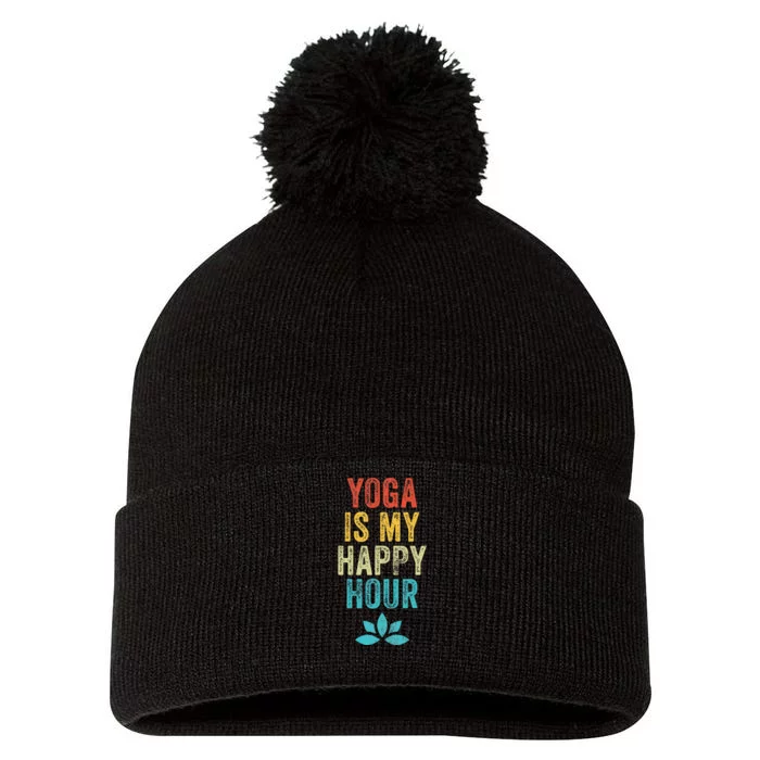 Yoga Is My Happy Hour Meme Vintage Funny Yoga Saying Pom Pom 12in Knit Beanie