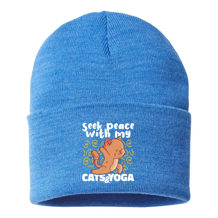 Yoga Instructor Meditation Seek Peace With My Cats And Yoga Cute Gift Sustainable Knit Beanie