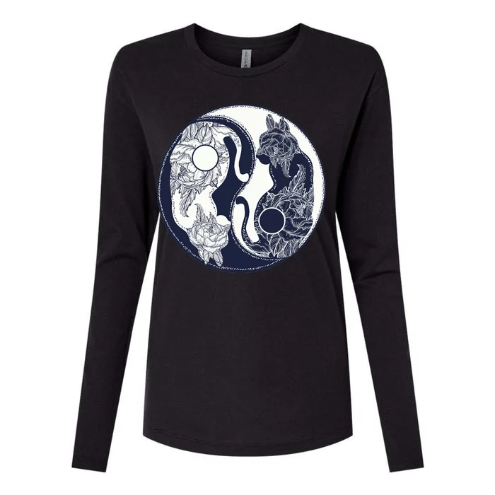 Yin Yang Cat Logo Womens Cotton Relaxed Long Sleeve T-Shirt