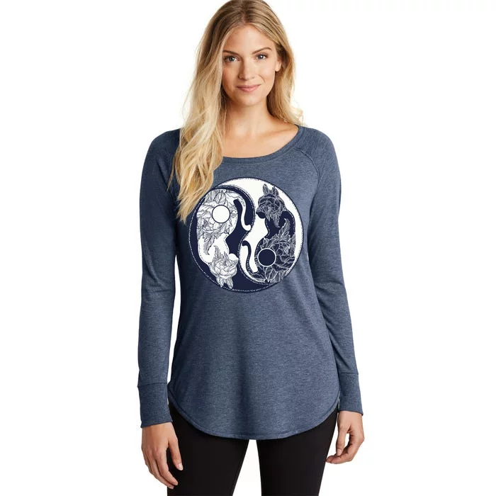 Yin Yang Cat Logo Women's Perfect Tri Tunic Long Sleeve Shirt