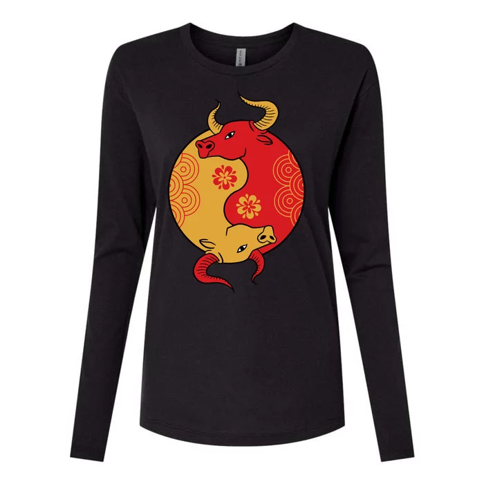 Ying Yang Ox Womens Cotton Relaxed Long Sleeve T-Shirt