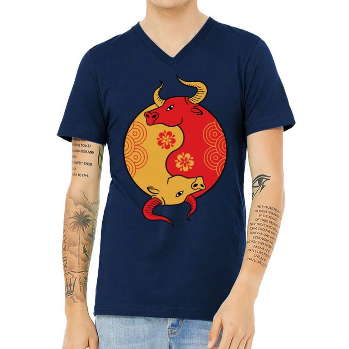 Ying Yang Ox V-Neck T-Shirt