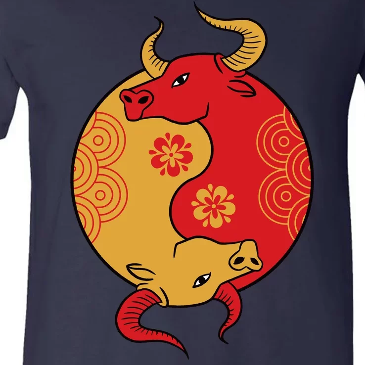 Ying Yang Ox V-Neck T-Shirt