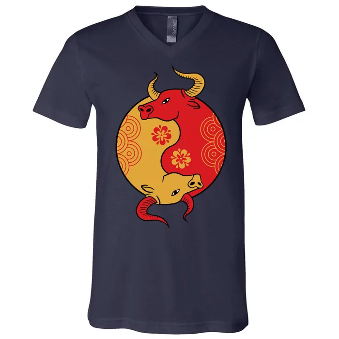 Ying Yang Ox V-Neck T-Shirt