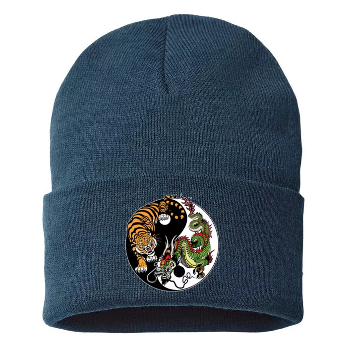 Ying Yang Tiger Dragon Sustainable Knit Beanie