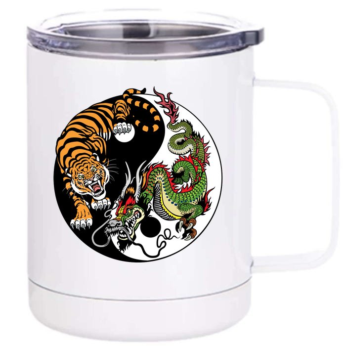 Ying Yang Tiger Dragon Front & Back 12oz Stainless Steel Tumbler Cup