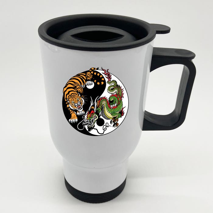 Ying Yang Tiger Dragon Front & Back Stainless Steel Travel Mug