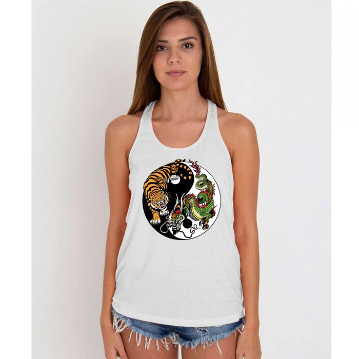 Ying Yang Tiger Dragon Women's Knotted Racerback Tank