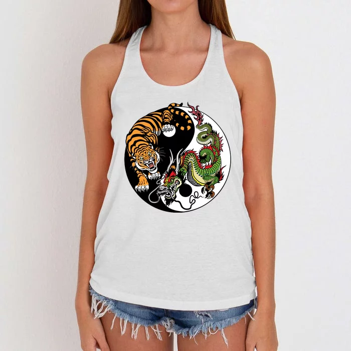 Ying Yang Tiger Dragon Women's Knotted Racerback Tank