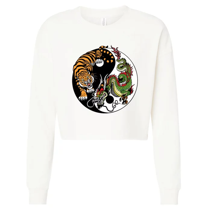 Ying Yang Tiger Dragon Cropped Pullover Crew