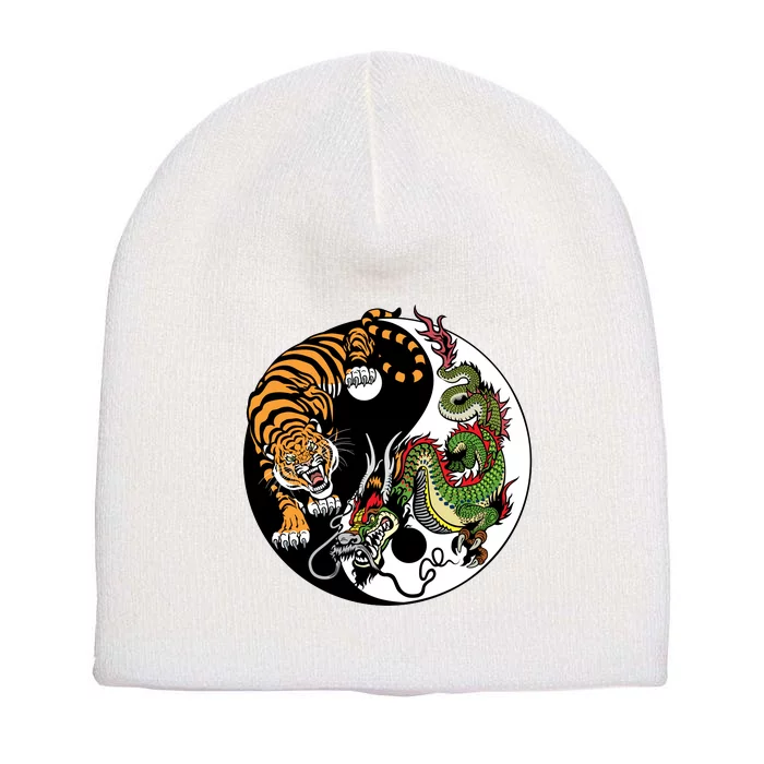 Ying Yang Tiger Dragon Short Acrylic Beanie