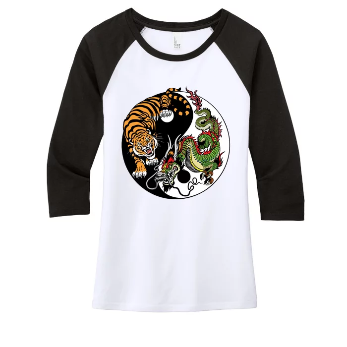 Ying Yang Tiger Dragon Women's Tri-Blend 3/4-Sleeve Raglan Shirt