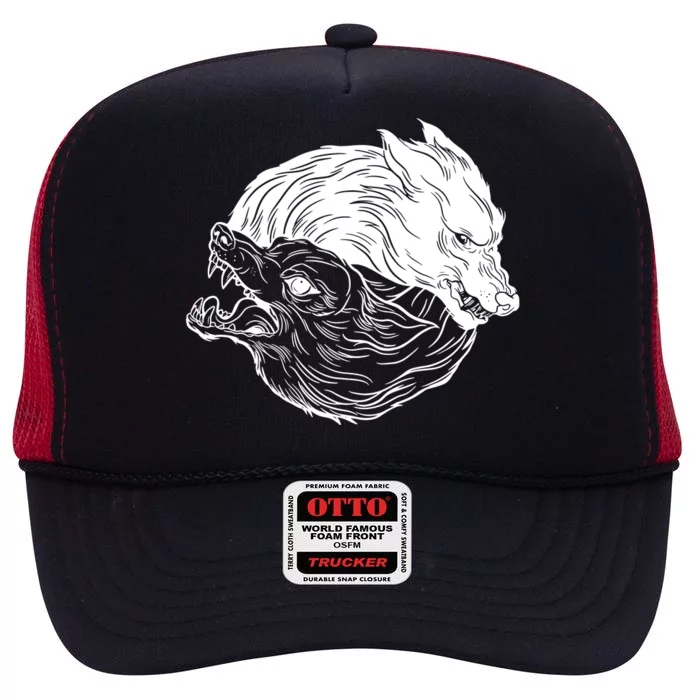 Ying Yang Wolves High Crown Mesh Trucker Hat