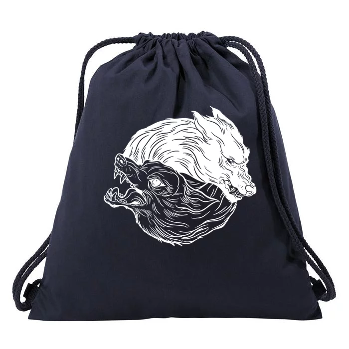 Ying Yang Wolves Drawstring Bag