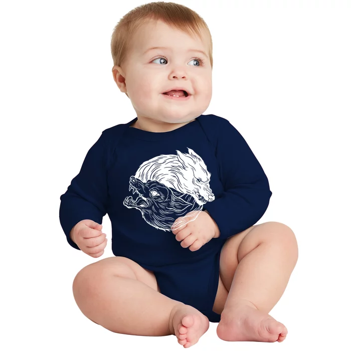 Ying Yang Wolves Baby Long Sleeve Bodysuit