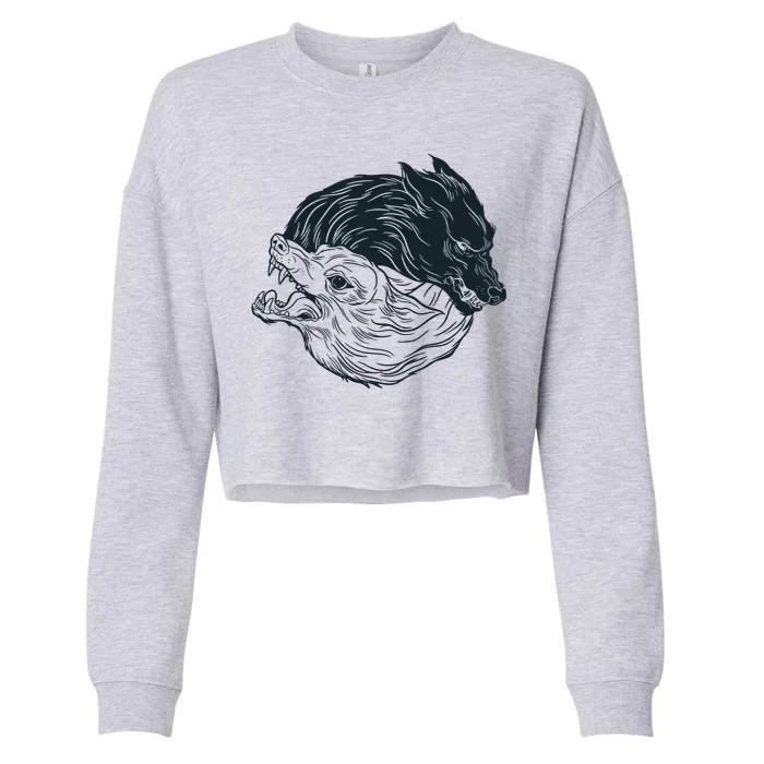 Ying Yang Wolves Cropped Pullover Crew