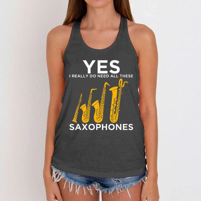 Yes I Really Do Need All These Saxophones Women's Knotted Racerback Tank