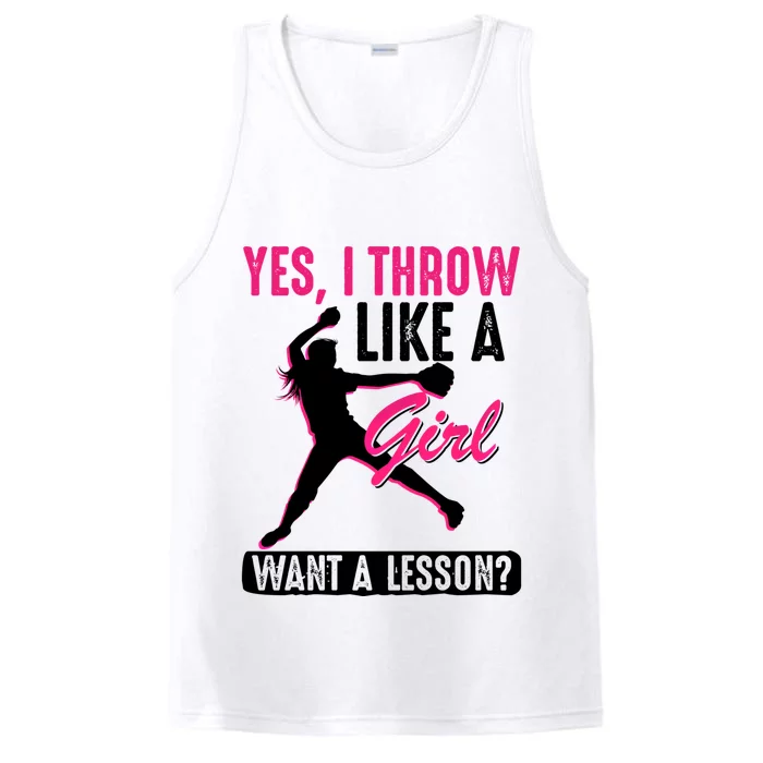 Yes I Throw Like A Cool Pitchers Funny Softball Gift Funny Gift Performance Tank