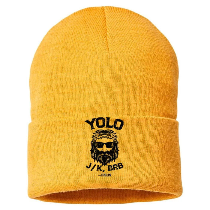 Yolo Jk Brb Jesus Funny Easter Day Ressurection Christians Sustainable Knit Beanie