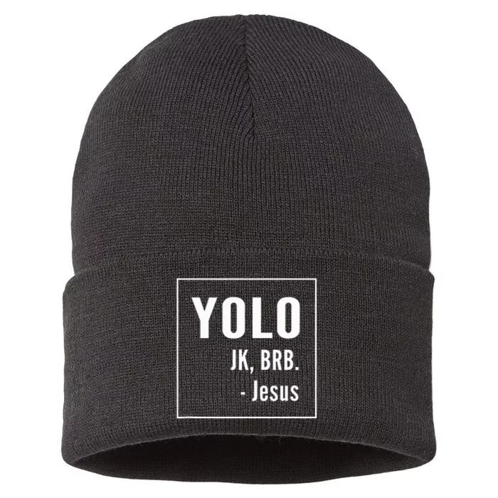 Yolo Jk Brb Jesus Christian Catholic Funny Sustainable Knit Beanie