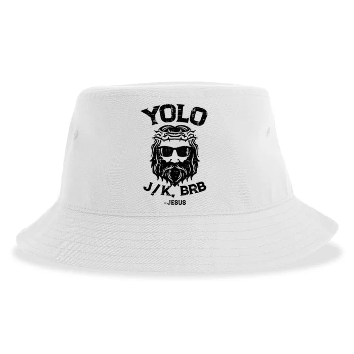 Yolo Jk Brb Jesus Funny Easter Day Ressurection Christians Sustainable Bucket Hat