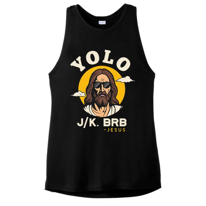 Yolo Jk Brb Jesus Funny Easter Christian Faith Ladies Tri-Blend Wicking Tank