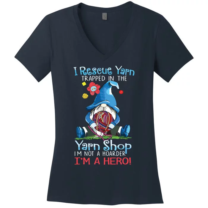 Yarn Knitting Crochet Hoarder Gnome Funny Gift Apparel Women's V-Neck T-Shirt