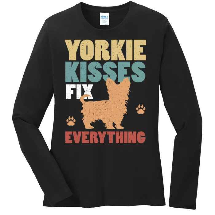 Yorkie Kisses Fix Everything Ladies Long Sleeve Shirt