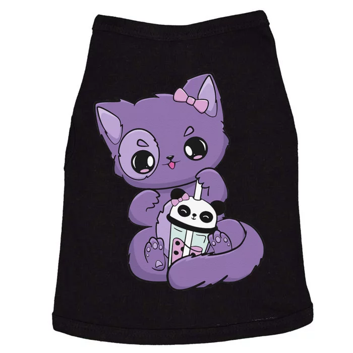 Yami Kawaii Pastel Goth Cute Black Cat With Boba Milk Doggie Tank