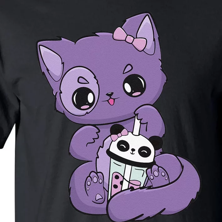 Yami Kawaii Pastel Goth Cute Black Cat With Boba Milk Tall T-Shirt