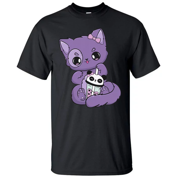 Yami Kawaii Pastel Goth Cute Black Cat With Boba Milk Tall T-Shirt