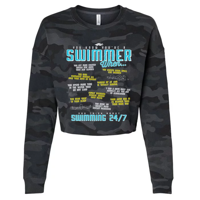 You Know You're A Swimmer When Funny List For Swim Gift Cropped Pullover Crew