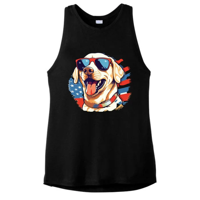 Yellow Lab 4th Of July Design Patriotic Pup Labrador Pride Ladies Tri-Blend Wicking Tank