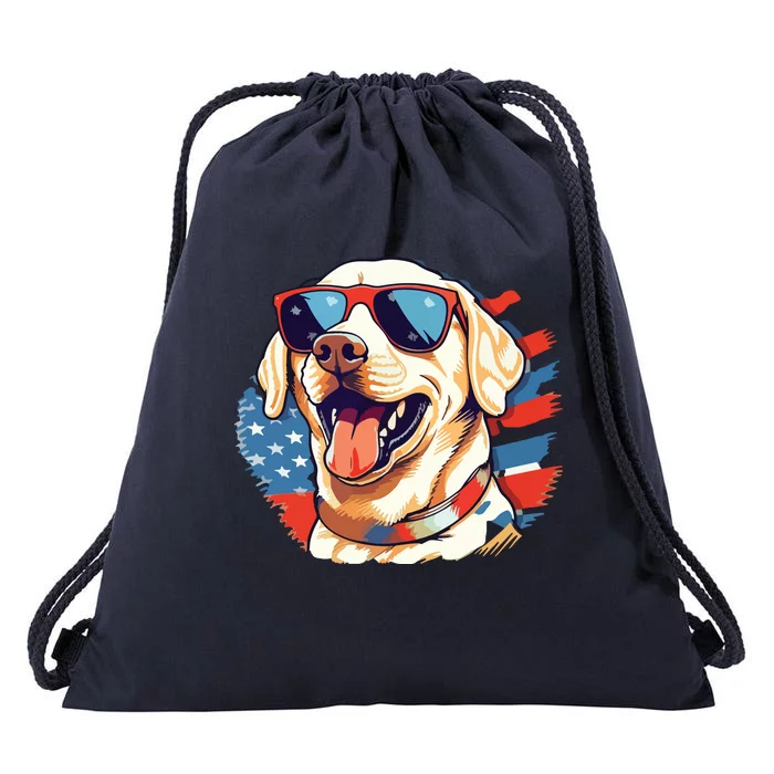 Yellow Lab 4th Of July Design Patriotic Pup Labrador Pride Drawstring Bag