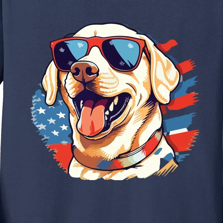 Yellow Lab 4th Of July Design Patriotic Pup Labrador Pride Kids Long Sleeve Shirt