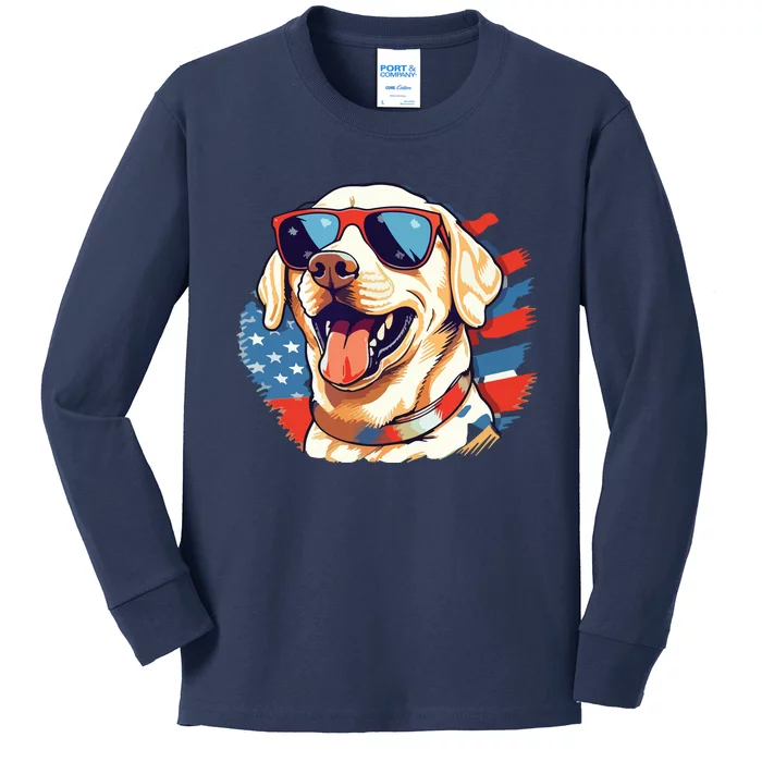 Yellow Lab 4th Of July Design Patriotic Pup Labrador Pride Kids Long Sleeve Shirt