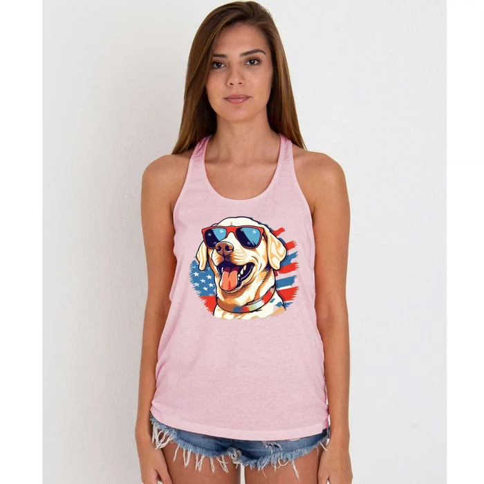 Yellow Lab 4th Of July Design Patriotic Pup Labrador Pride Women's Knotted Racerback Tank