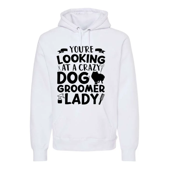 YouRe Looking At A Crazy Dog Groomer Lady Dog Grooming Premium Hoodie