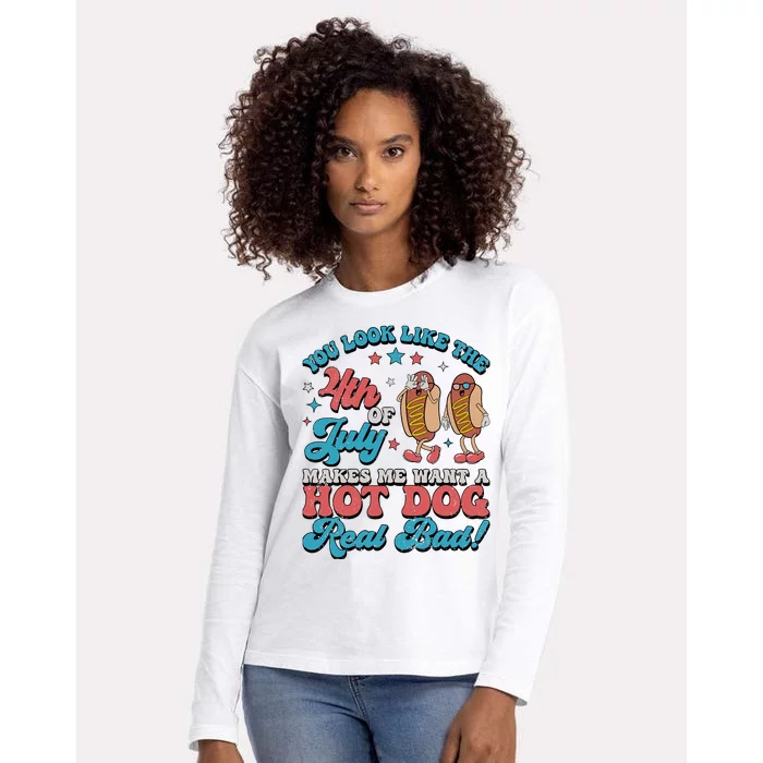 You Look Like The 4th Of July Hot Dog Merica Womens Cotton Relaxed Long Sleeve T-Shirt