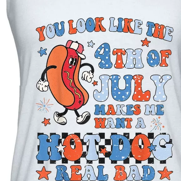 You Look Like 4th Of July Makes Me Want A Hot Dog Real Bad Ladies Essential Flowy Tank