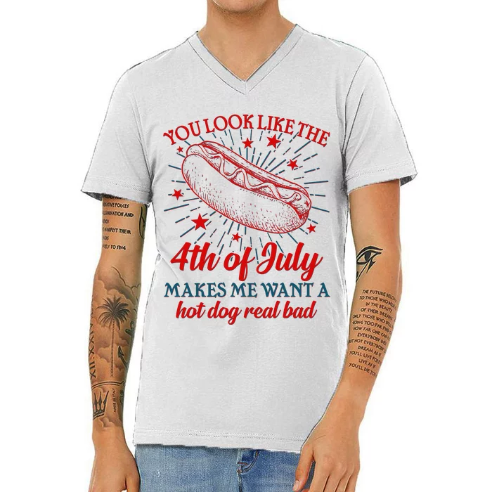 You Look Like The 4th Of July Makes Me Want A Hotdog Real Bad V-Neck T-Shirt