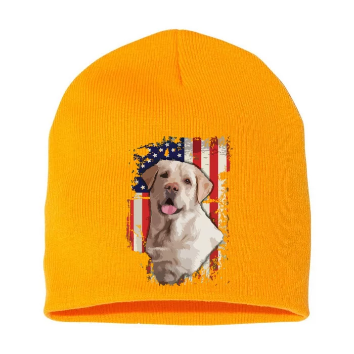 Yellow Labrador Labs Patriotic American Flag Dog 4th Of July Short Acrylic Beanie