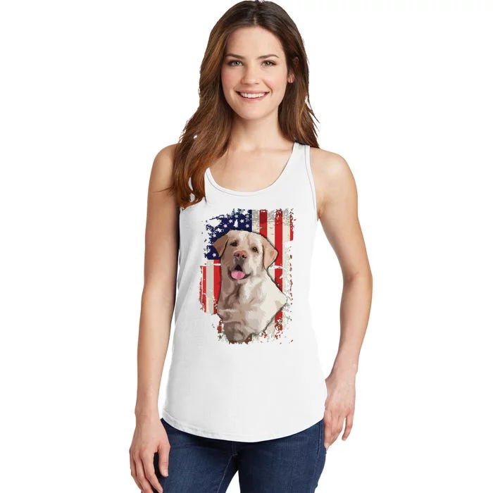 Yellow Labrador Labs Patriotic American Flag Dog 4th Of July Ladies Essential Tank