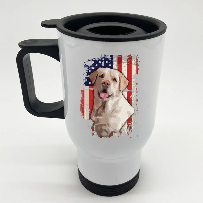 Yellow Labrador Labs Patriotic American Flag Dog 4th Of July Front & Back Stainless Steel Travel Mug