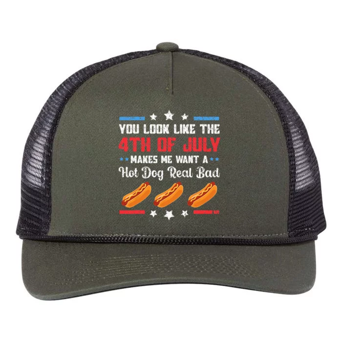 You Look Like 4th Of July Makes Me Want A Hot Dog Real Bad Retro Rope Trucker Hat Cap